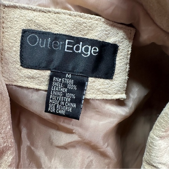 outer edge tan belted suede leather jacket sz medium classic neutral - Picture 8 of 11